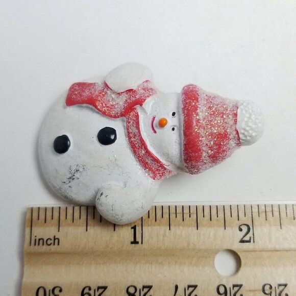 Vintage Snowman in Red Hat and Scarf, Frosty Winter Snow Holiday Estate - Picture 4 of 6